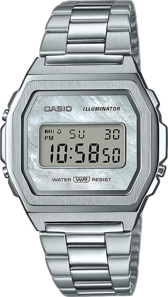 Casio A‑1000D‑7EF Γυναικείο Ψηφιακό (Vintage) Ρολόι με Ασημί Μεταλλικό Μπρασελέ